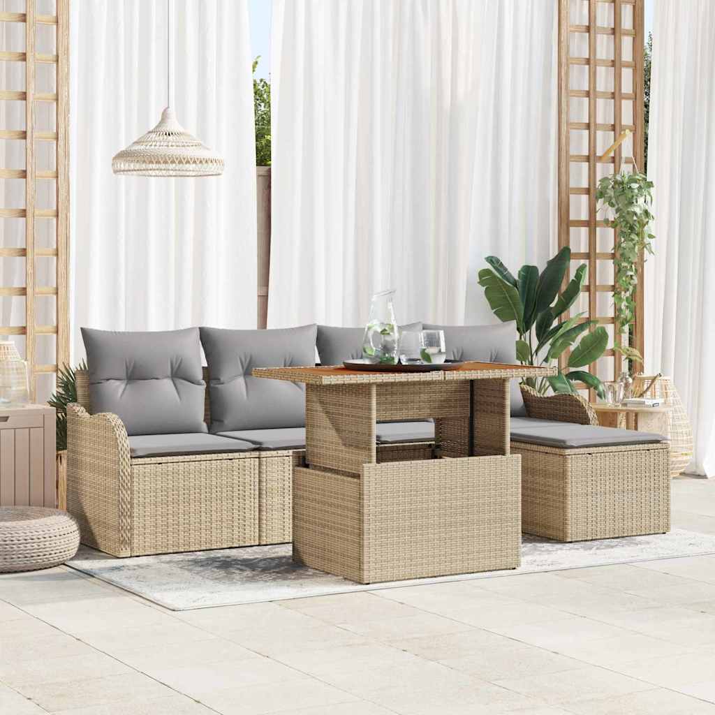 Garten-Sofa-Set mit Speicher 6 pcs Beige Poly Rattan